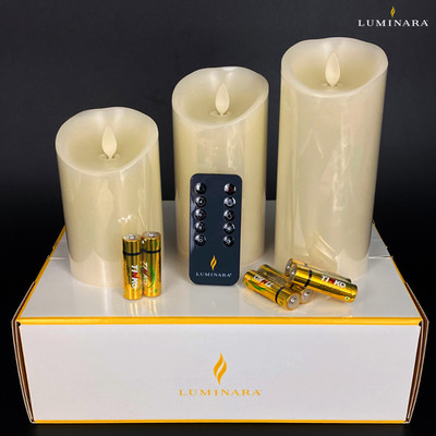 Luminara flammenlose LED Elfenbein Kerzen Geschenkset - 3 Stück & Fernbedienung