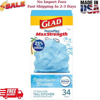 Glad 13 Gal. ForceFlex MaxStrength Tall Kitchen Drawstring Beachside Breeze 34CT