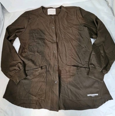 Skechers Scrub Jacket Womens Size Med Brown Snap Up Pit To Pit 20in 