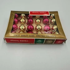 Vintage Shiny Brite Extra Mini Glass Ornaments Pink Gold Set of 24 w/ Box