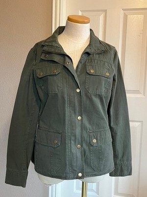 KUT From The Kloth Olive Green Military Utility Jacket Womens M Brass Field Coat