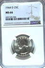 1964 D 25c Washington Silver Quarter Dollar NGC MS66 Denver BU