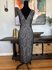 Alice Olivia Riki Black Lace Illusion V Neck Side Cutout Sheath Dress Cocktail 2