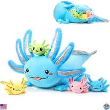 Aoriher 24" Axolotl Plush Toy Set - 5 Soft Stuffed Animals, 4 Baby Axolotls