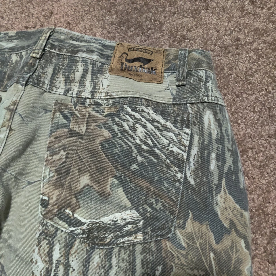 Calça jeans vintage Duxbak camuflada masculina 32 x 26 caça camuflagem árvore real - Imagem 3 de 4
