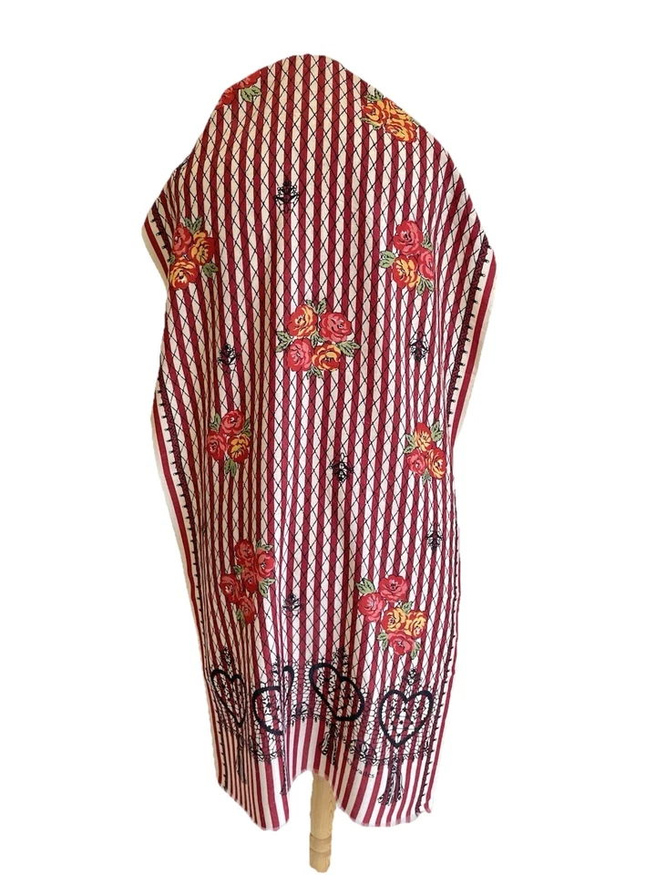 H31#Les Olivades France Cotton Scarf Red Striped Floral Paisley Print Vintage - Image 3 of 4