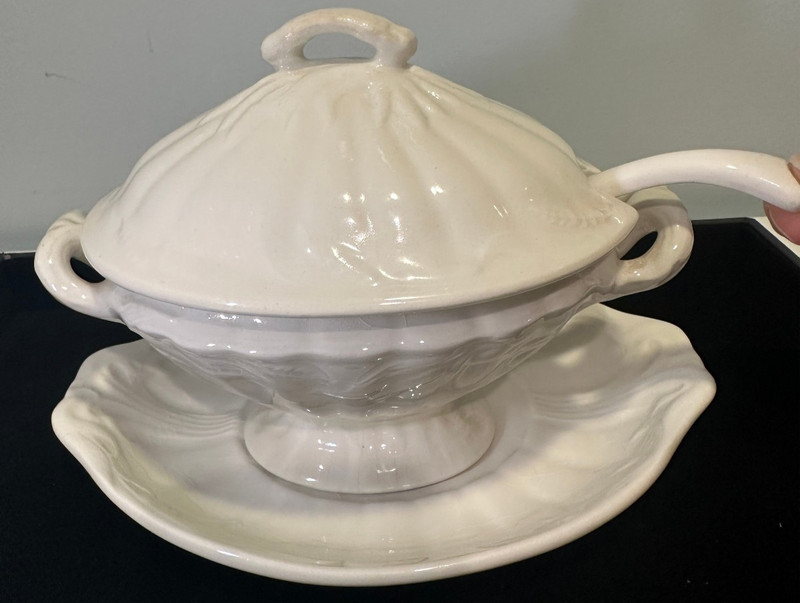 Antique Wm Adams & Sons England Ironstone Sauce Tureen Ladle Tray c1920s
