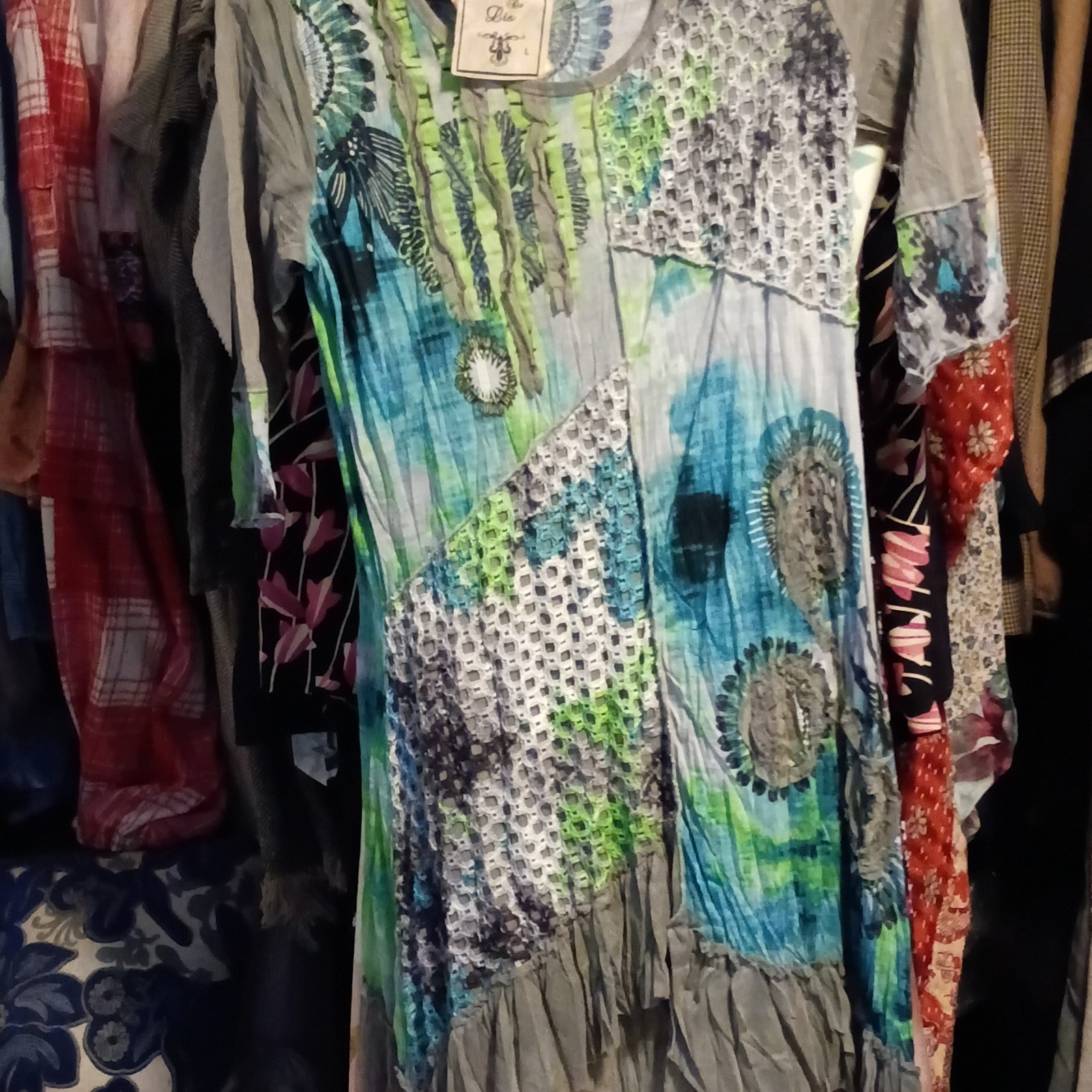Fleur De Lis Abstract Patchwork tunic with Grey r… - image 2