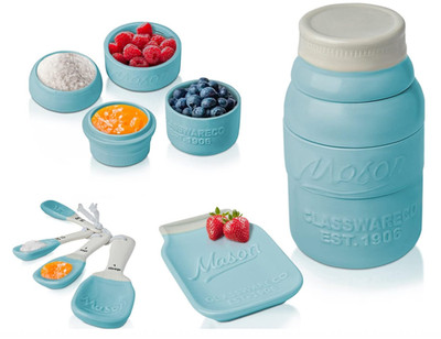 Comfify Mason Jar Kitchenware Set   Aqua Blue Ceramic Decor with 4 Measuring Cup