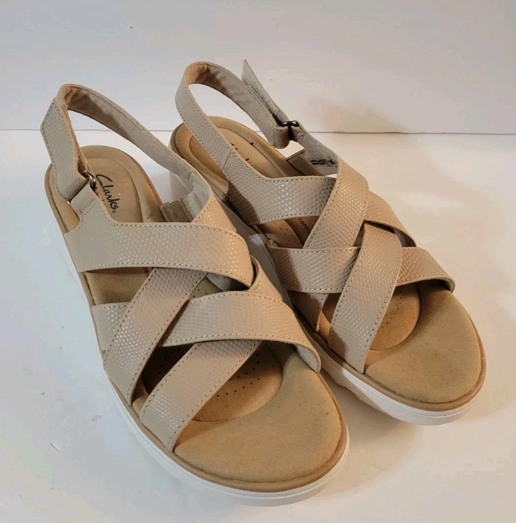 CLARKS Clark Collection Jillian Spring Zeppa Sandalo Tg 10 Donna Tan Bianco Usatoatamente