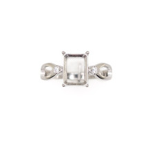 8 x 6 mm Emerald Cut Open Shank CZ Accent SemiMount Ring Setting Sterling Silver