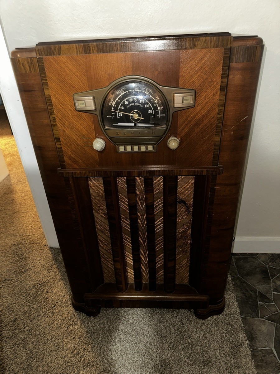Zenith Floor Model Tube Radio Wood Cabinet 1930s-1940s Collectible