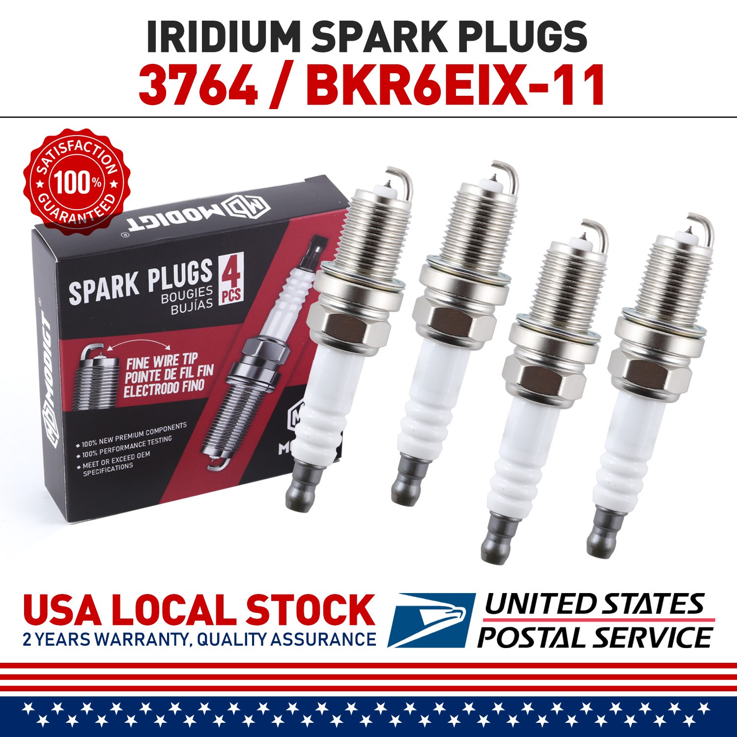 4Pcs Iridium Spark Plugs  BKR6EIX-11 For NGK 3764 Iridium IX BKR6EIX11 NEW