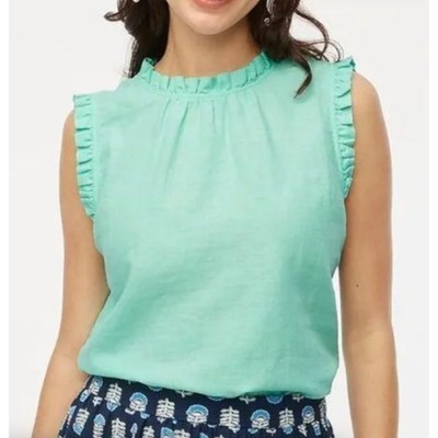 J Crew Factory | NWT | Linen-blend ruffleneck top in Mint Green | Sz L
