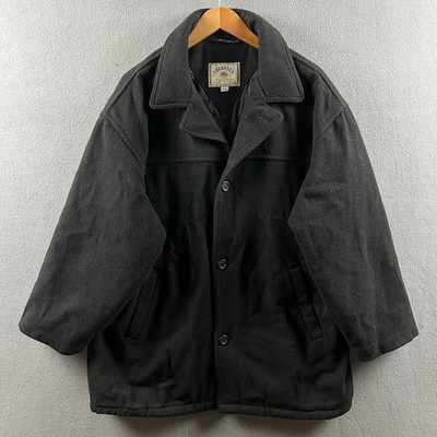 Aberdeen Collection Coat Mens Large Black Wool Blend Button Up Peacoat Quilted