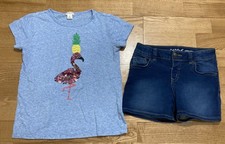 Girl's Crewcuts  Cat  Jack Outfit Size 8 - Flamingo Top w/Jegging Shorts EUC