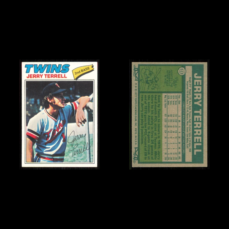 Jerry Terrell #513 1977 Topps Minnesota Twins Baseball Card MLB NM - Image 3 of 3