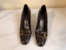 Gucci Horsebit chain loafer pump dark brown leather