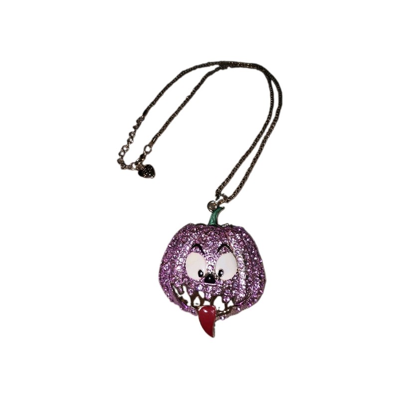 Betsy Johnson Purple PUMPKIN HALLOWEEN Fashion RHINESTONE Long Necklace Jewelry!