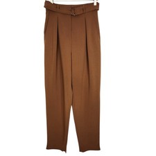 MAX MARA Studio Pants Womens 4 Chestnut Marmo Pleated Belted Trousers Luxury
