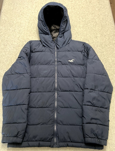 Men's Hollister CO Lightweight Blue Puffer Jacket with White Logo Size Small