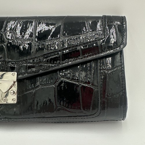Vintage Koret Faux Black Crocodile Leather Clutch With Wristlet - Picture 5 of 23