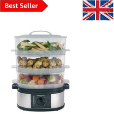 Image of Instant Steam 9L Steamer: 3 Tier Cooking with Timer, Rice Tray & Steel Design