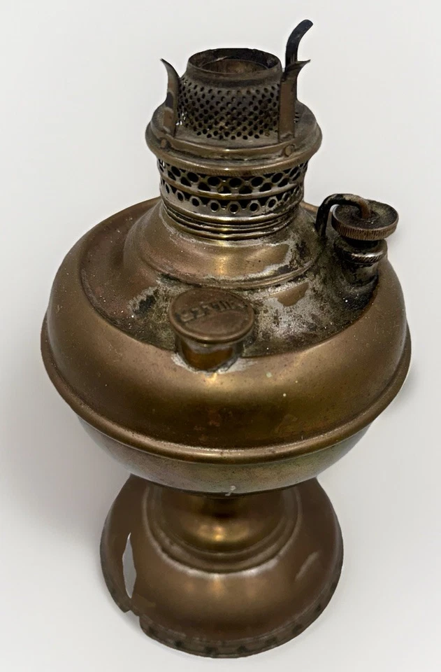 Antique Junior Brass E. Miller Kerosene Lamp w/ Working Burner, Wick and Riser - Image 2 of 4