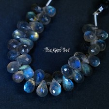 48CT Blue Flash Labradorite Faceted Drop Briolette Bead 4 Inch Strand