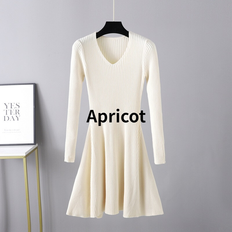 a line sweater dress midi LIaqionyy Women's Dresses Casual Long Sleeve Knit Trendy Fall Solid Color A  Line Midi Sweater Dress