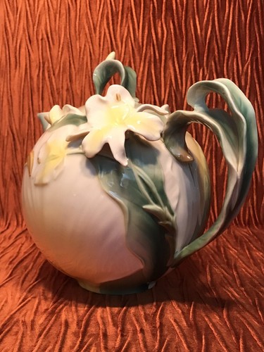 Pier 1 Imports Ginger Lily Hand Painted Porcelain Teapot Lid Franz Style 5 Cup - Picture 10 of 17