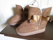GIRLS BOOTS TODDLER SIZE 5 BROWN SUEDE FEEL FUR LINED NWT