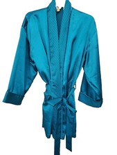 Victoria's Secret Vintage Emerald Green Satin Robe with Belt One Size