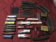 Vintage SANTA FA Train Engines Tracks, Cars, Power supply Packs UNTESTED