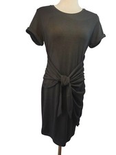 Lillusory Black Ruched Faux Wrap Dress Sz S Short Slv Lightweight Poly Rayon Kni