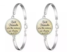 2 X  "Best Friends are the Sisters We Choose" Cabochon Friendship Silver NEW
