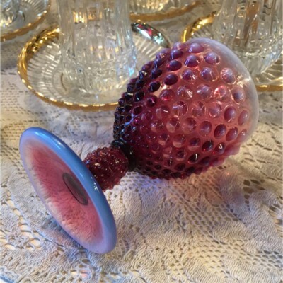 Illusion Antique 50'S Fenton Plum Opalescent Goblet 7 American