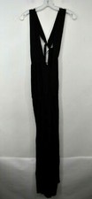 Sofia Womens Solid Black Plunging Sleeveless Drawstring Waist Open Back Romper M