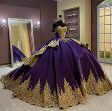 Purple Quinceanera Dress Ball Gowns Appliques Sweetheart Tiered Short Sleeve