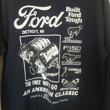 Ford Built Ford Tough Mens Blue Sweatshirt Mustang F150 Bronco Cobra Racing Sz L