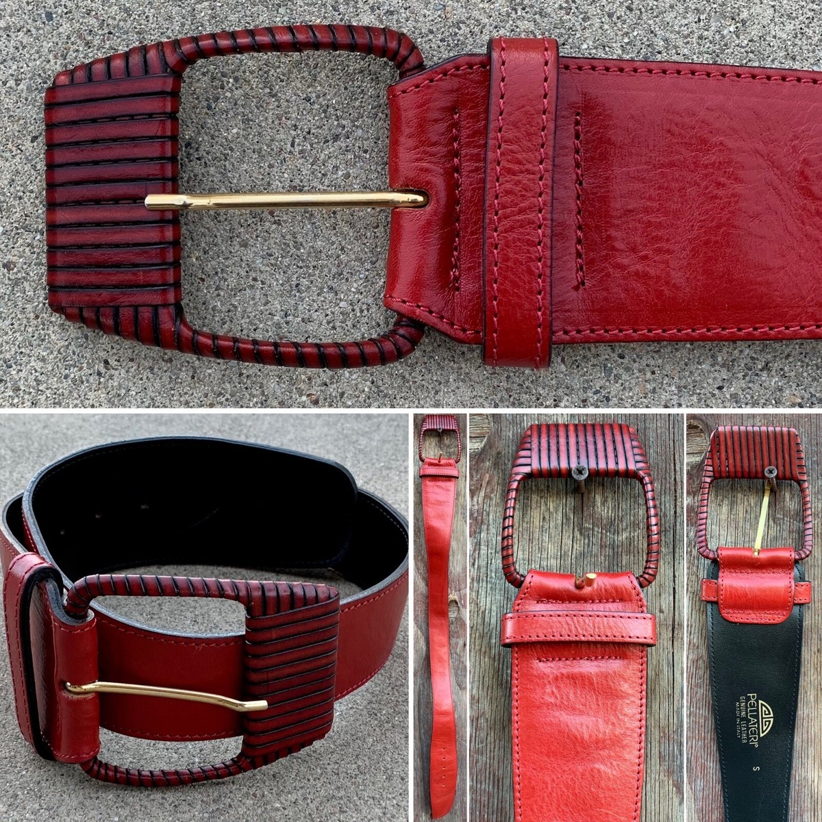 vintage waist belt red genuine leather Pellateri made in 