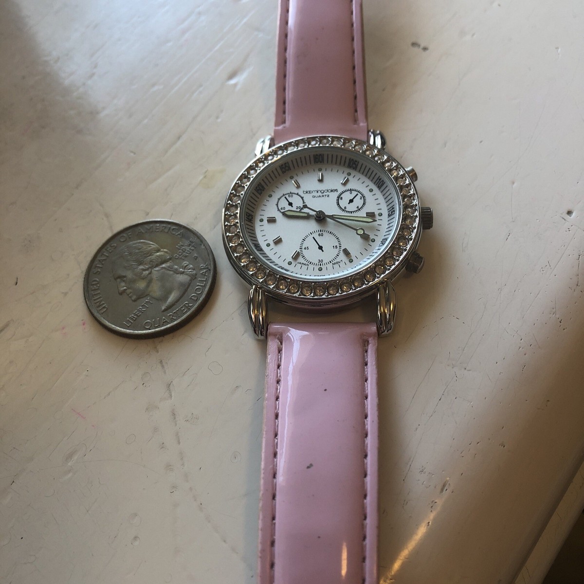 Browningdales Crystal Bezel Quartz Watch - Pink Strap BLOOMINGDALES CRYSTAL and Silver Tone Wristwatch with Pink  main image 4
