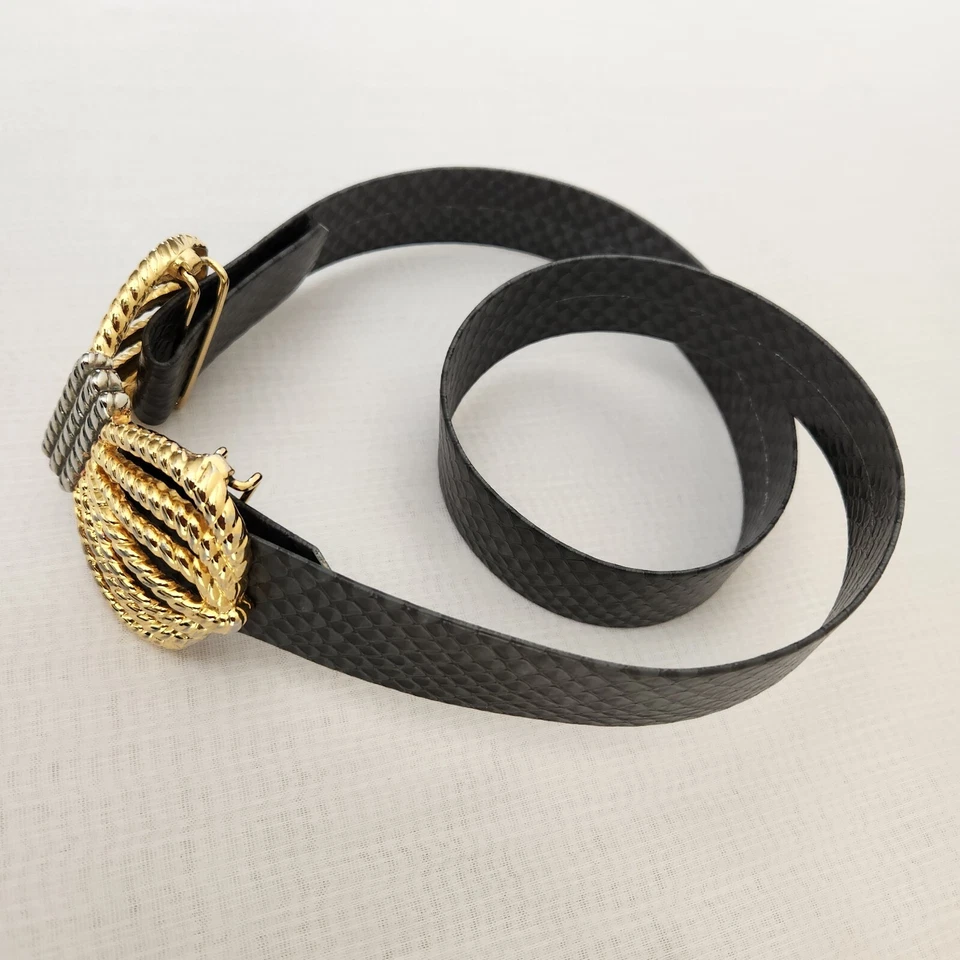 Cinturón para mujer gris imitación piel de serpiente cinturón extraíble oro plata corona gancho hebilla Foto 2 de 4