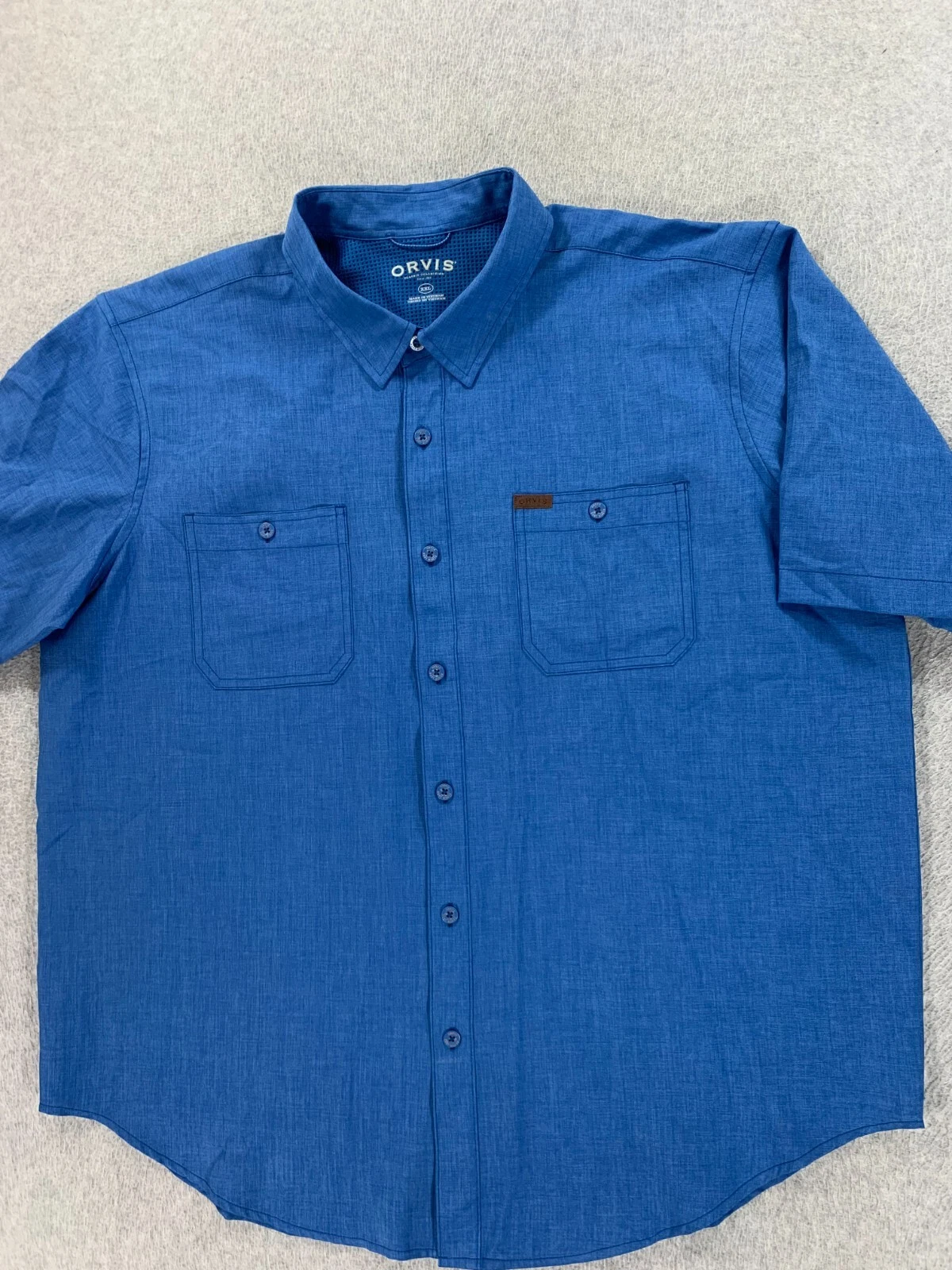 Orvis 100% Polyester Breathable Short Sleeve Button Down Shirt (Men's XXL) Blue