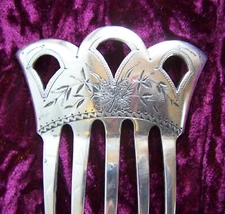 Americana brite cut engraved silver hair comb mid 19th century (AAL)