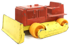 Vintage Tootsietoy 1960s Red  Yellow Metal Bulldozer MCM Construction Toy