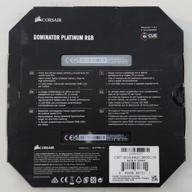 DOMINATOR® PLATINUM RGB 16GB (2 x 8GB) DDR4 DRAM 3600MHz C18 Memory Kit - Image 2 of 2