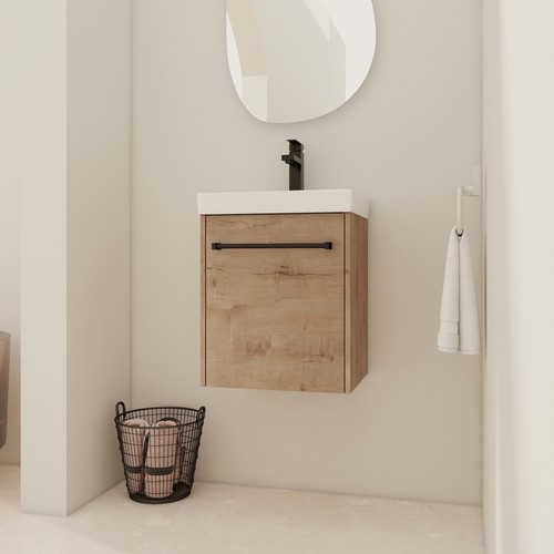 18'' Floating Wall-Mounted Bathroom Vanity with Ceramic Sink & Soft-Close Cabine
