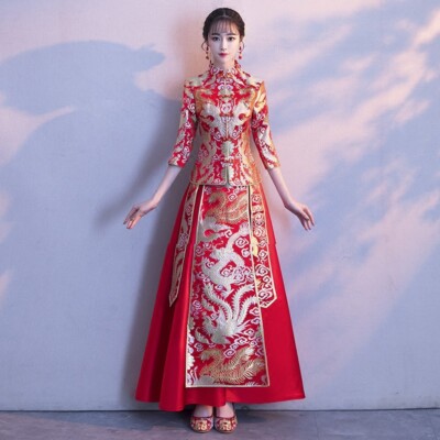 Chinese Traditional Women Wedding Dress Set Bride Red Embroidery Shirt and  Skirt | eBay