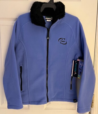AVALANCHE ''CHEER''  GIRLS SMALL OCEAN BLUE FLEECE BLACK FAUX FUR COLLAR JACKET S